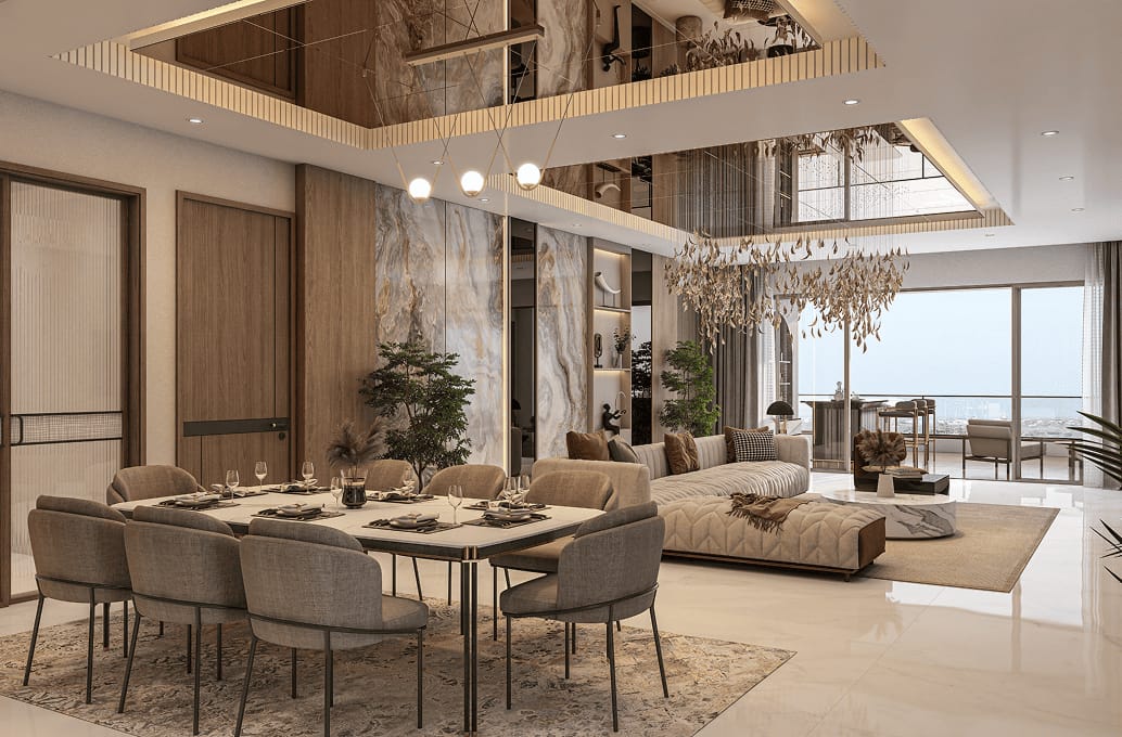 Luxurious 4 BHK apartment interior with modern furnishing